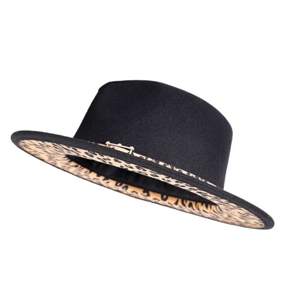Black Fedora Hat with Animal Print base - Picture 5 of 7